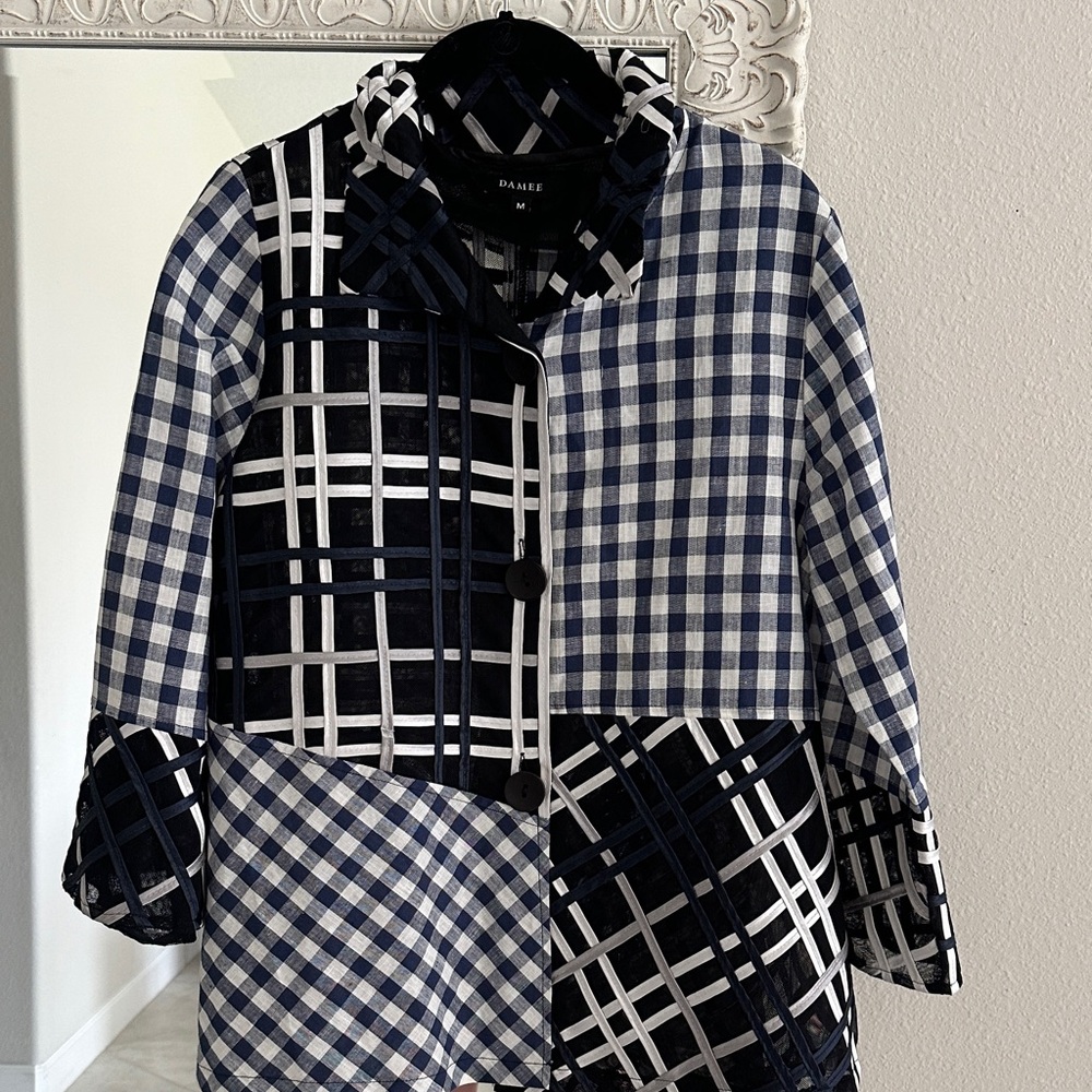 Damme Navy and White Plaid Button Down Shirt